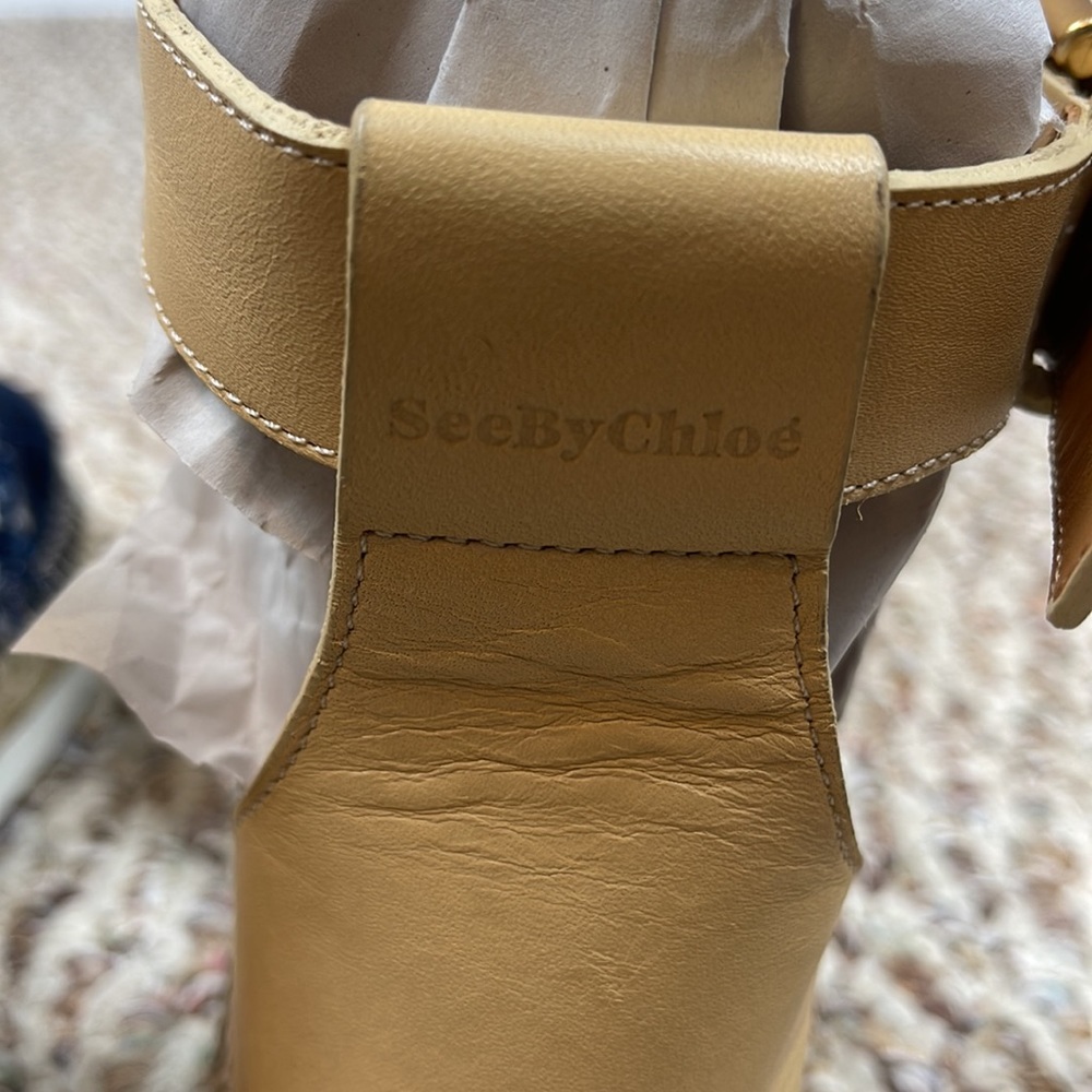 See By Chloe Navy Denim and Tan Espadrille Ankle-Strap Flats - Picture 7 of 11